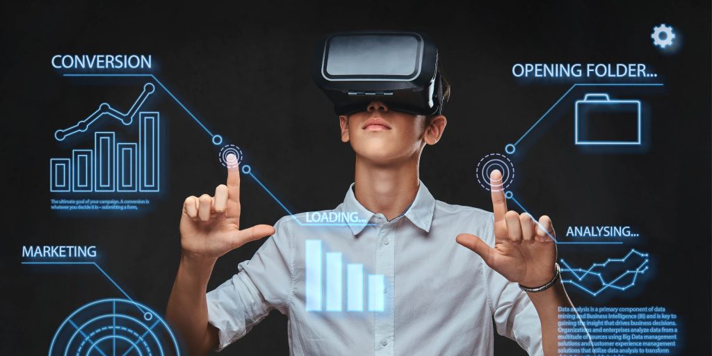 digital marketing, conversions, analysis, guy wearing VR